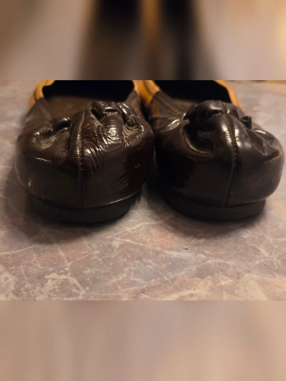 Tory Burch Red, Yellow And Brown Patent Leather Ballet Flats